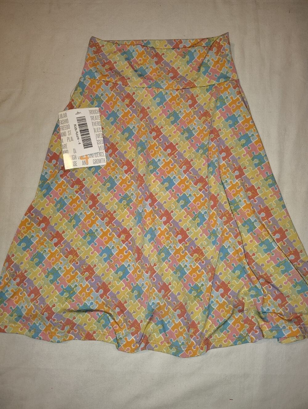 LuLaRoe Kids Azure Skirt Size 4 NWT colorful Puzzle Pieces Pattern NEW